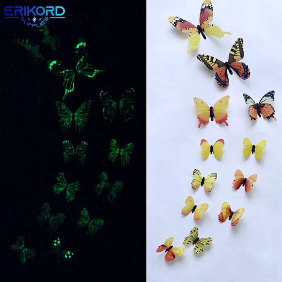 Papillon lumineux, phosphorescents dans le noir, 12 stickers papillons, Stickers  muraux, Stickers autocollants, chambre d'enfants, phosphorescente dans le  noir, couleurs lumineuses -  France