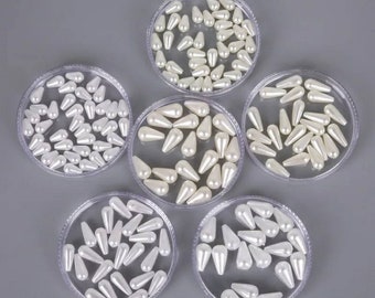 Cuentas de gota de lágrima 6x10mm 6x14mm 8x14mm Gota de lágrima Redonda Perla de marfil blanco Perlas de ABS de imitación para hallazgos de joyería Fabricación de abalorios de joyería