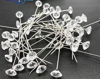 4 Size 100/150Pcs Diamond Shape Pins Plastic Head End Wedding Corsage Boutonniere Bouquet Pins with Storage Box Dressmaking Quilting Pins