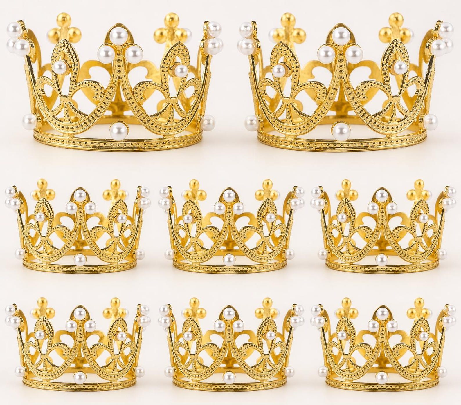 Mini Gold Crown Cake Toppers (5/25 PCS) – Princess Queen Pearl Crowns ...