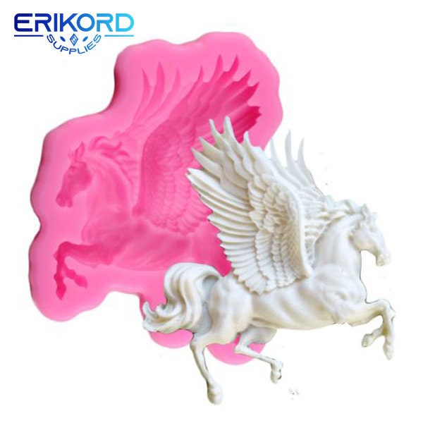 Moule 3D Pegasus en Silicone, cheval, bonbons, chocolat, Fondant, outils de décoration de gâteaux, savon, moules en argile Fimo rose