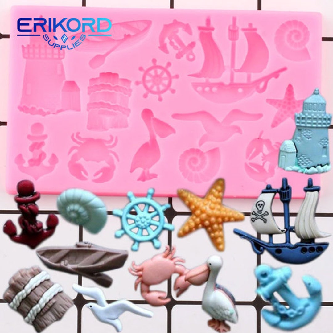 3D Ocean Series Anchor Silicone Molds Sailboat Sea Animals Cupcake ...