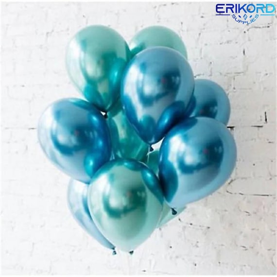 10 Pack 12 Metallic Balloons Blue And Teal Metallic Etsy