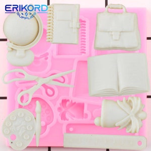Globe Study Cartable Livre Ciseaux Dessin Stylo Moules En Silicone Fondant Outils De Décoration De Gâteau DIY Bonbons Chocolat Gumpaste Moule