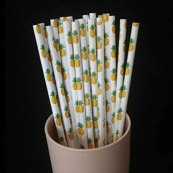 25 Pack Pineapple Paper Straws For Birthday Wedding Decorative Etsy