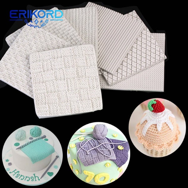 6 Styles Silicone Baby Knit Weave Fondant Mould Knitting Chocolates Molds Embosser Border for Cake Sugarcraft Decoration Cake Baking Tools