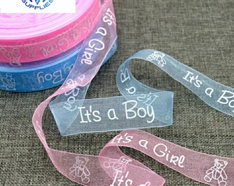 5yd/lot 1'' (16/25mm) It's a Boy It's a Girl Cartoon Printed Organza Ribbon Lace Webbing DIY Hairbow Gift Crafts Accessories Baby Shower