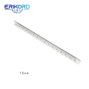 May include: A clear plastic ruler measuring 15 centimetres. The ruler has black markings for each centimetre.