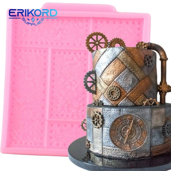 Riveted Metal Plate Silicone Mold Industrial Steampunk Cake Border Fondant Cake Decorating Tools Candy Chocolate Gumpaste Mould Cake Border