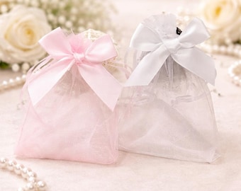 Bolsas de regalo de organza con lazo, con cordón, para joyas y dulces, 9 x 12 / 10 x 15 cm, 10/20 unidades