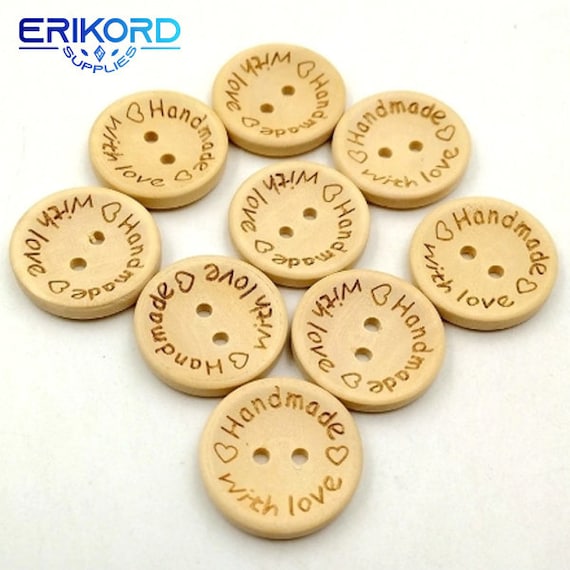 15mm/20mm/25mm Natural Color Wooden Buttons Handmade Letter Love
