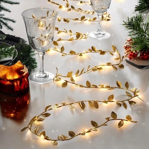 2 m Luci natalizie in foglia d'oro Luci a corda con foglie dorate Luci da tavolo di Natale Ornamenti appesi Decorazioni per albero di Natale per matrimoni