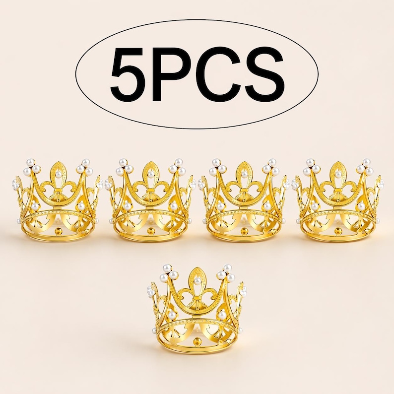 Mini Gold Crown Cake Toppers (5/25 PCS) – Princess Queen Pearl Crowns ...