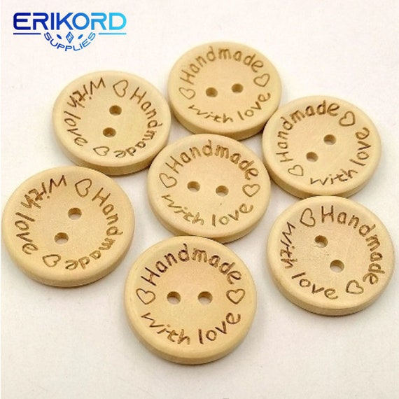 15mm/20mm/25mm Natural Color Wooden Buttons Handmade Letter Love