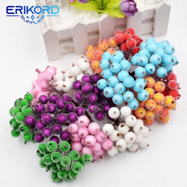 40 heads Artificial Fruit Glass Berries Stamen Cheap Fake Flower For Wedding Home Decoration DIY Wreath Scrapbooking Craft Flower