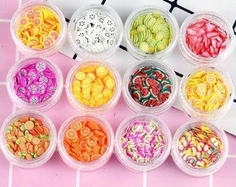 Free Shipping! 12/Set Fruit Slices Filler For Nails Art Tips Balls Slime Beads Fruit For Kids Floam DIY Bead Accessories Supplies Decoration