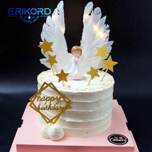 Adorno de alas de Ángel para pastel, decoración de Ángel, suministros para fiesta de feliz cumpleaños, adorno para pastel de boda para niños, decoración para Baby Shower