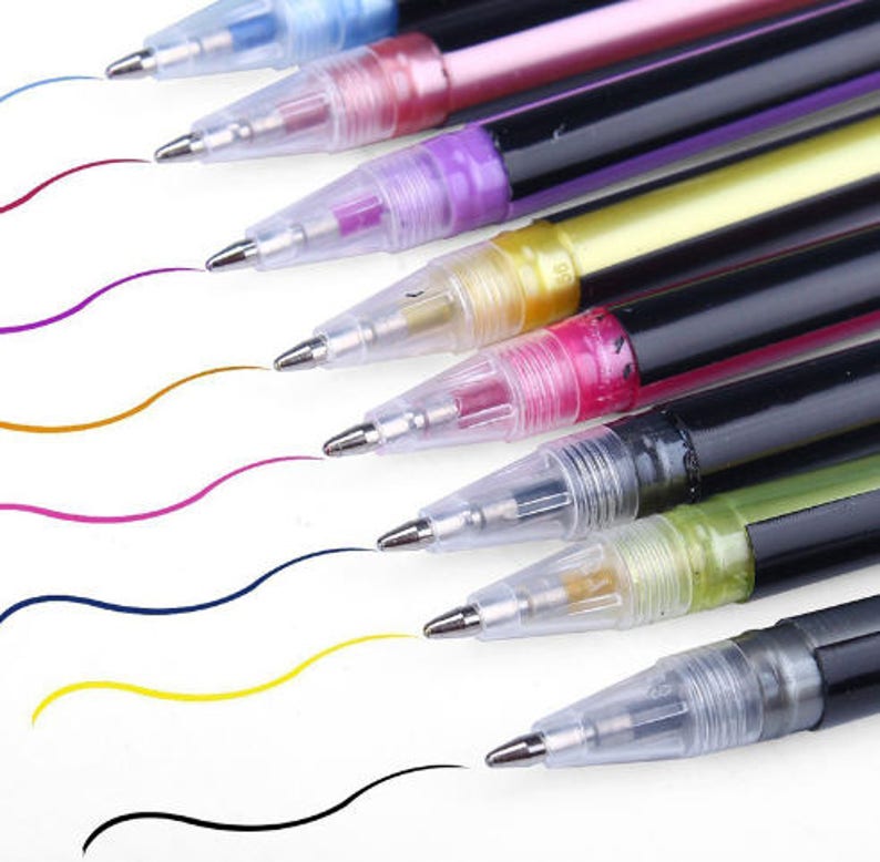 48 Colors Gel Pens Set Rollerball Ballpoint Pastel Neon Glitter Sketch ...