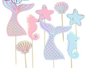 Decoración Para Tarta De Sirena - 17 Piezas, Incluye Sirena 3D, Estrellas De Mar, Algas Y Feliz Cumpleaños