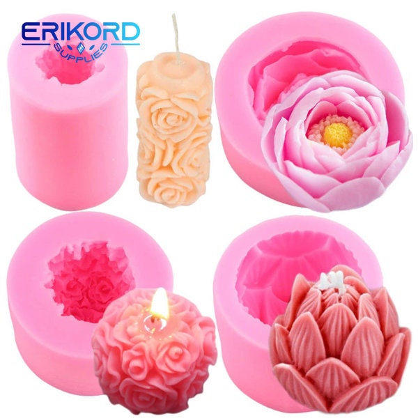 Rose Flower Ball Candle Mold-flower Sphere Candle Silicone Mold-flower  Cylinder Candle Mold-scented Candle Mold-flower Candle Mold 