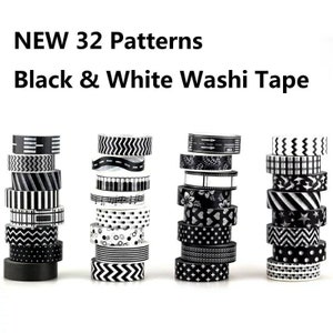 Free Shipping 10m Adhesive Tape Black and White set Scrapbooking DIY Craft Sticky Decorative Masking Tape Japanese Paper Washi Tape Paper image 2