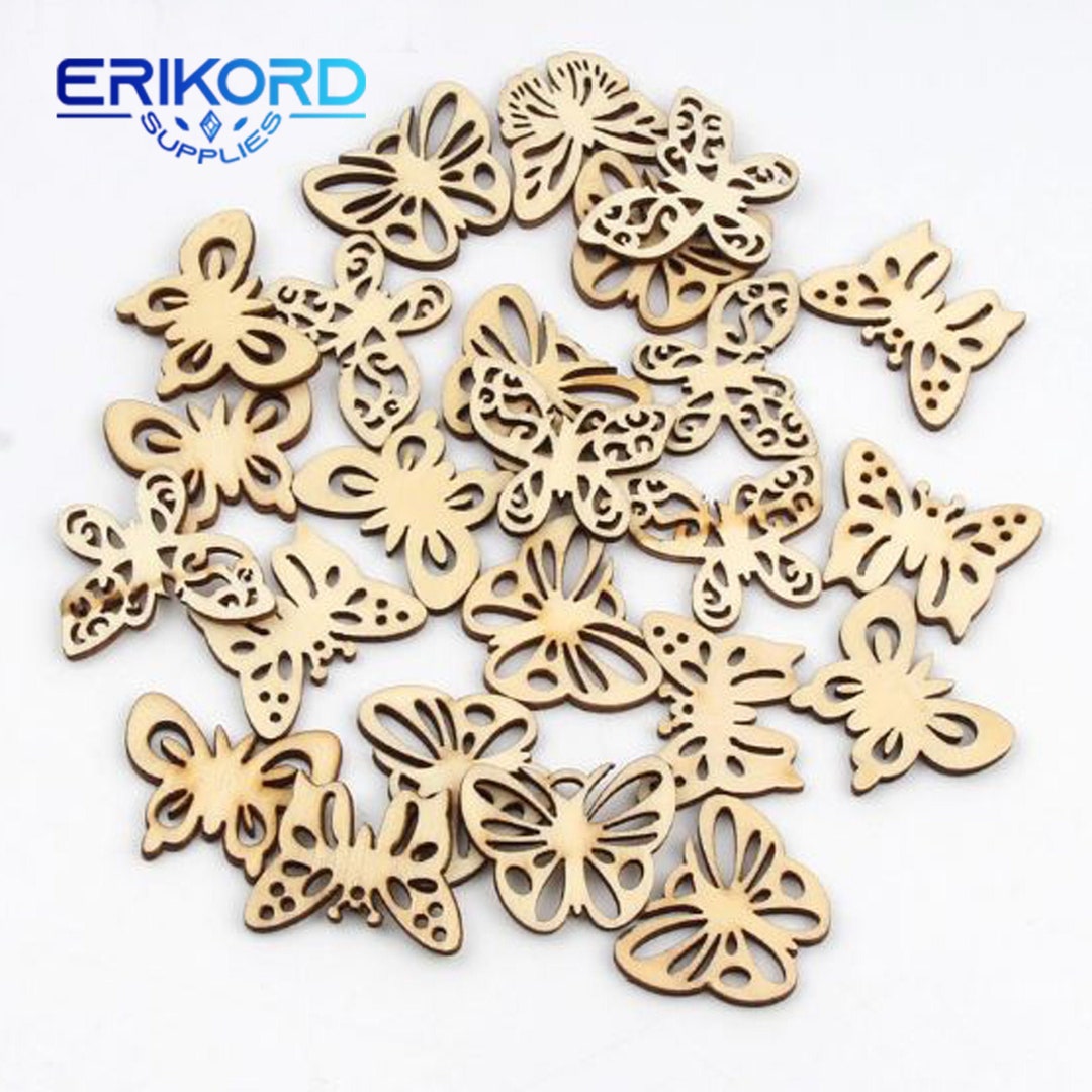 Butterfly Boxwood Pattern 20pcs 32mm Natural Wooden Butterfly Pattern Scrapbooking Painting Wood ...