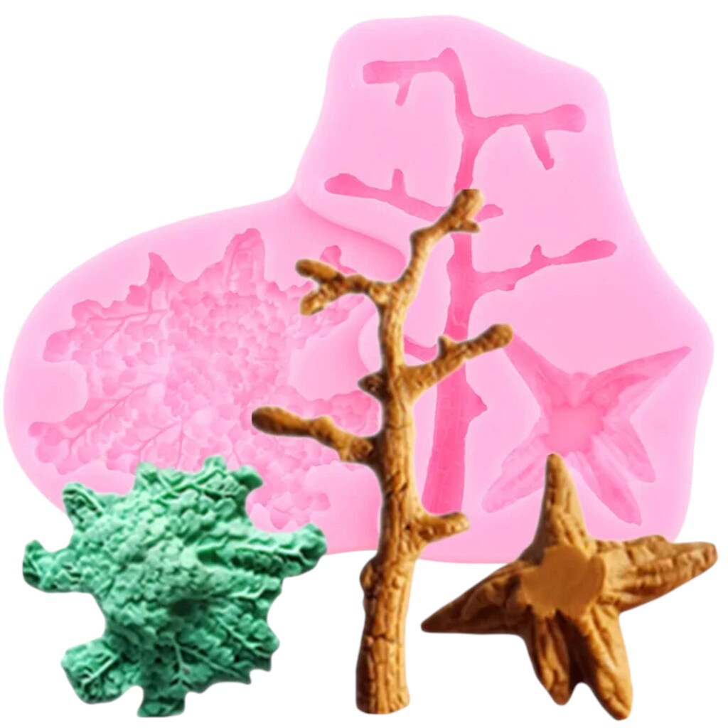 Set 3 Stampi In Silicone Per Cioccolato E Fondente - Tema Foresta: Scoiattolo, Pigne, Tronchi E Funghi