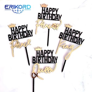 Gold Krone Königin König Prinzessin Prinz Schwarz Acryl alles Gute zum Geburtstag Kuchen Topper Kind Erwachsene Gefälligkeiten Party Liefert Kuchen Cupcake Dekoration
