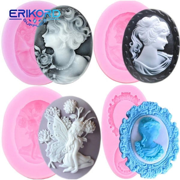 3D Cameo Picture Frame Silicone Molds Lady Avatar Fondant Mold Angel Fairy Chocolate Cake Decorating Cupcake Topper Candy Moulds Cake Tools