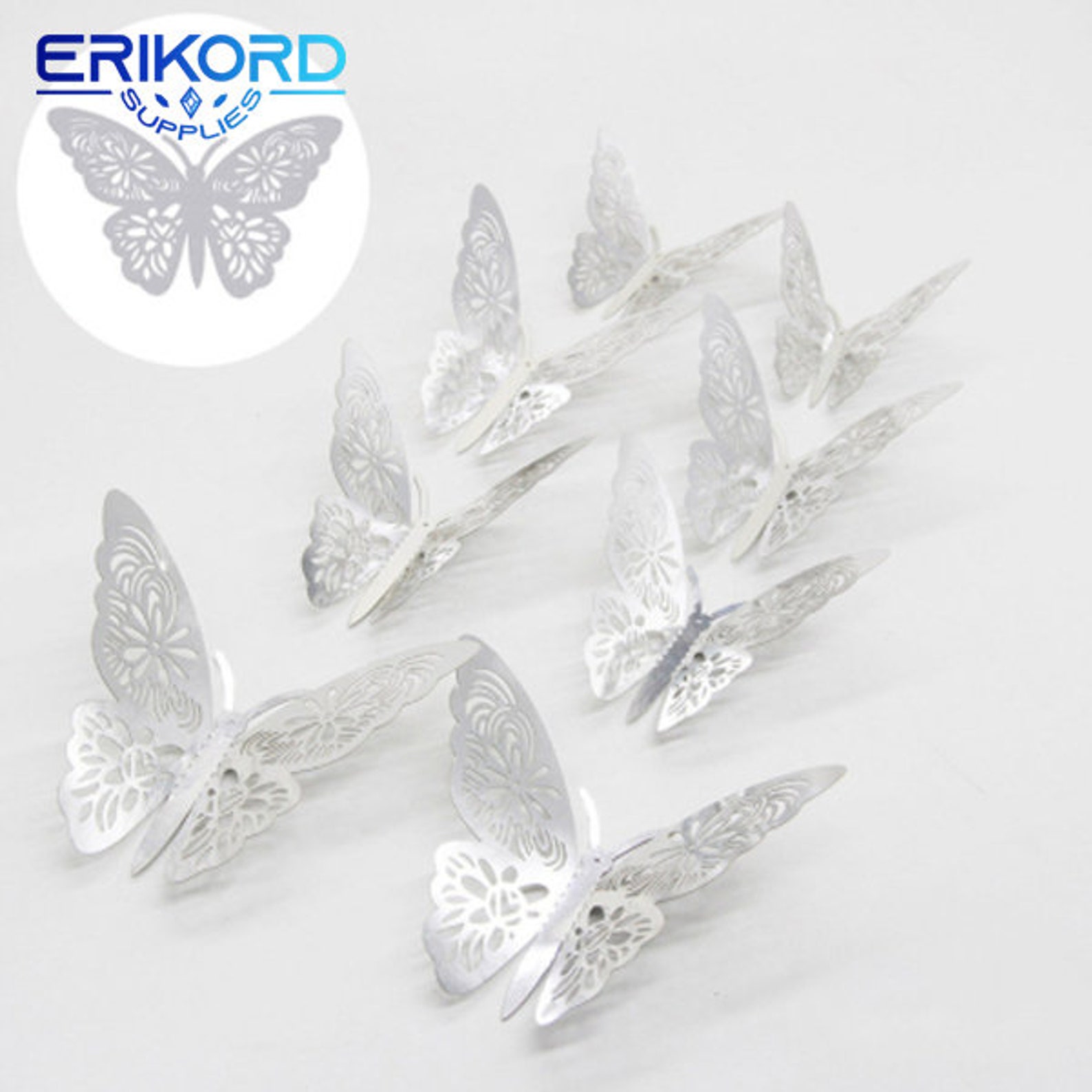 12pcs/set 3D Hollow Butterfly Wall Sticker DIY 3sizes Silver Gold for ...