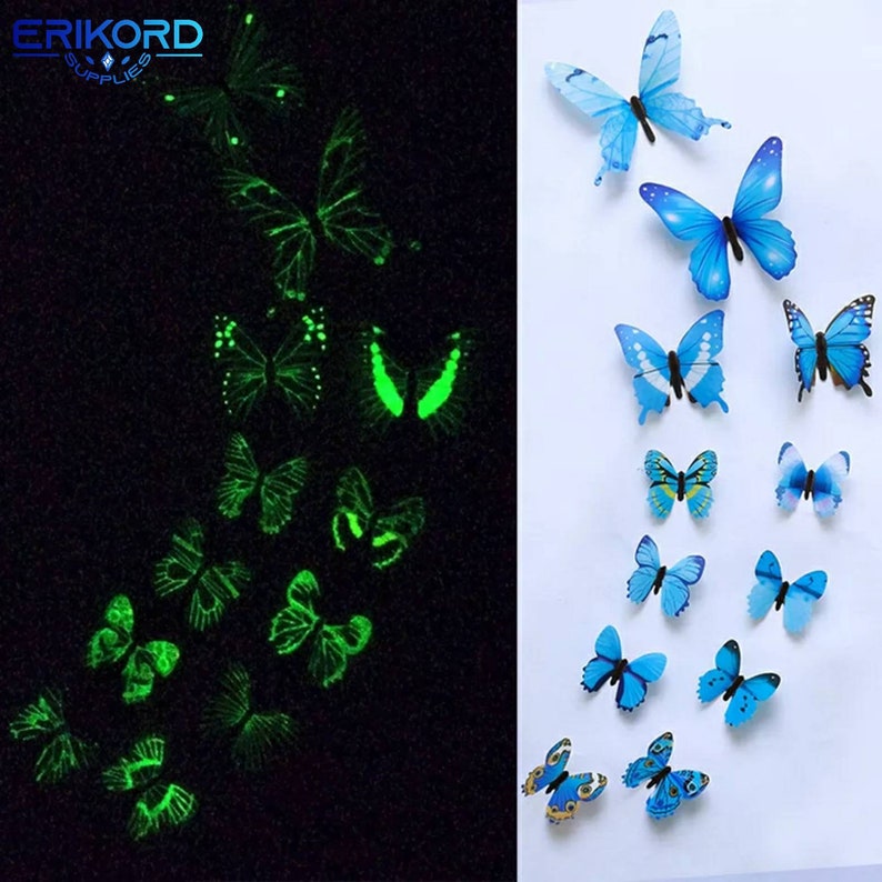 Glowing Butterfly Glow in the Dark 12pcs Butterfly Stickers Etsy