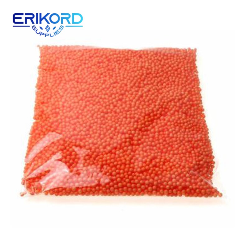 May include: A clear plastic bag filled with bright orange foam balls. The bag is sealed and ready to be used for sensory play or crafts.
