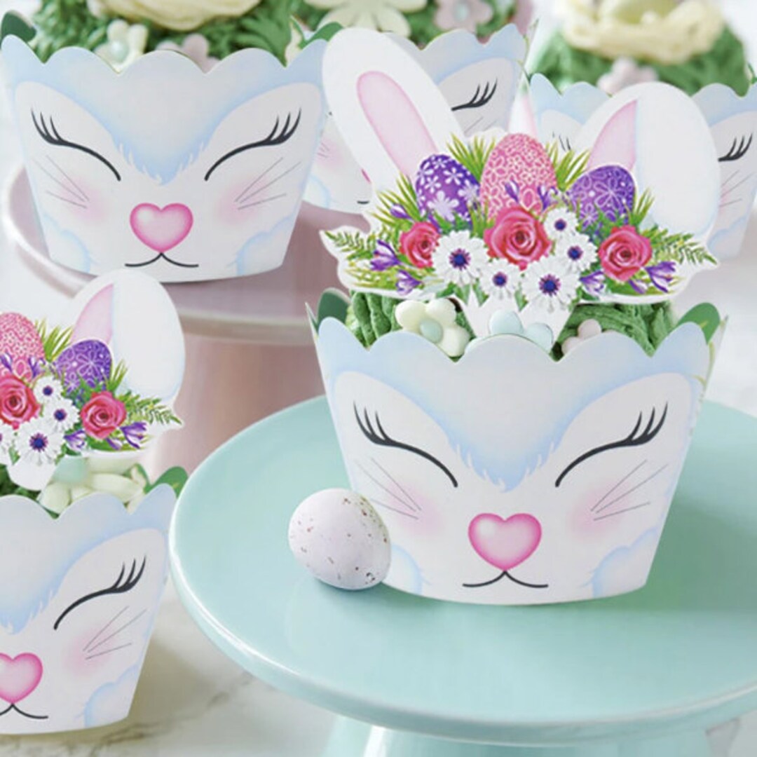 24pcs Set Cute Rabbit Paper Cupcake Wrapper Easter Party Bunny Cake ...