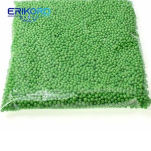 May include: A clear plastic bag filled with small, bright green foam balls. The bag is sealed and ready to be used.