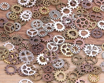 60PCS 4 Color Small Size 8-15mm Mix Alloy Mechanical Steampunk Cogs & Gears Diy Accessories Antique Metal Steampunk Gear Charms