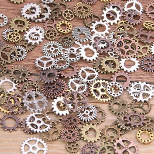 60PCS 4 Color Small Size 8-15mm Mix Alloy Mechanical Steampunk Cogs & Gears Diy Accessories Antique Metal Steampunk Gear Charms