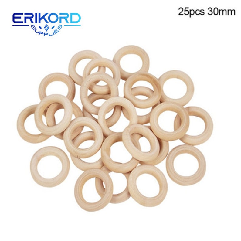 Bagues en bois massif non finies 20/30/40/50/60/70/80 mm Bague en bois naturel pour macramé Artisanat bricolage cerceaux en bois Ornements Connecteurs Fabrication de bijoux 25pcs 30mm