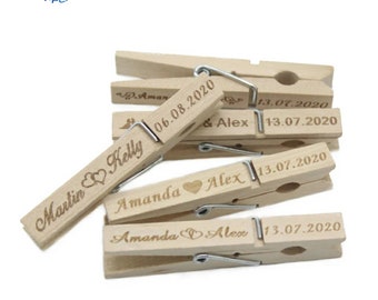 20-100pcs Personalized Engraved Wood Rustic Clothespins Wooden Clothes Pins Classic Clothes Pegs Clips Wedding Decor Wedding Favor Coat Room