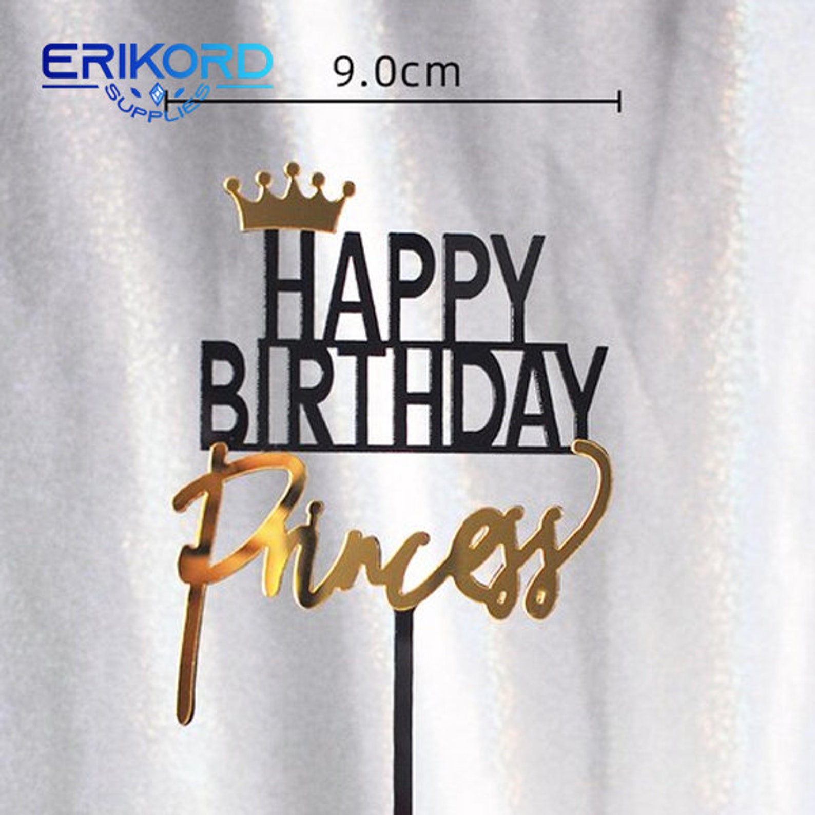 Gold Crown Queen King Princess Prince Black Acrylic Happy Birthday Cake ...