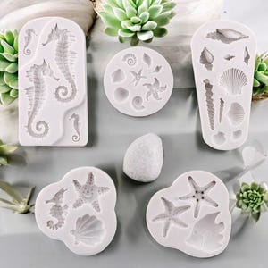 3D Ozean Tier Silikonform Seefisch Seestern Seepferdchen Muschel Muschel Harzform für Süßigkeiten Fondant Schokolade Kekse Pudding Seife Kuchen Dekor