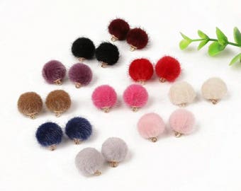 Free Shipping! 10pcs Fake Rabbit Fur Hair Ball Beads Charms DIY Pompom Necklace Pendant Women Girl Earring Accessories Pendant Charm Fur DIY