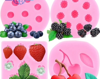 3D Fruitvormige Jelly Mallen Aardbei Siliconen Mal Bosbes Framboos Kers Fondant Schimmel Chocolade Taart Decoreren Snoep Schimmel Taart Tools