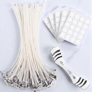 100pcs Waxed Cotton Candle Wicks Set with Stand Original Smokeless Candle Wicks Soy Oil Wax Core Woven Making Candles Supplies Wick Stickers