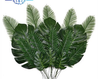 10 Pieces Artificial Plants Tropical Monstera Palm Leaves Simulation Leaf for Hawaiian Theme Party Decor Home Garden Fake Leaves Decoration