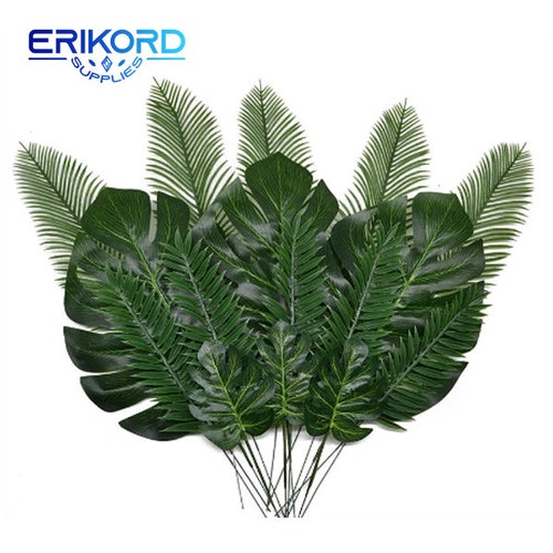 10 Pieces Artificial Plants Tropical Monstera Palm Leaves Etsy