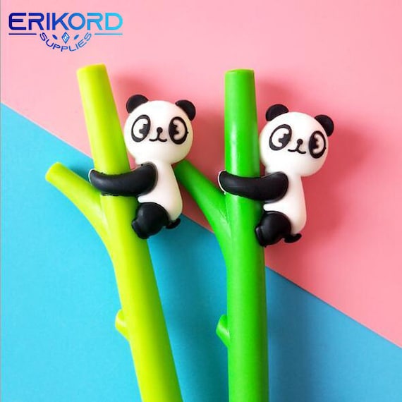 2 pièces stylo gel panda sur bambou coréen stationnaire mignon dessin animé  stylo gel noir école de mode bureau kawaii approvisionnement panda animaux  en bambou bricolage -  France