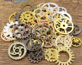 20 Pcs Mixed Bronze Gold Silver Color Gear Mechanical Steampunk Cogs Gears Pendants Making DIY Handmade Tibetan Finding Jewelry Making