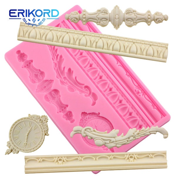 3D DIY European Frame Cake Border Silicone Mold Baroque Scroll Relief Fondant Cake Decorating Tools Candy Chocolate Gumpaste Mould Cake Tool