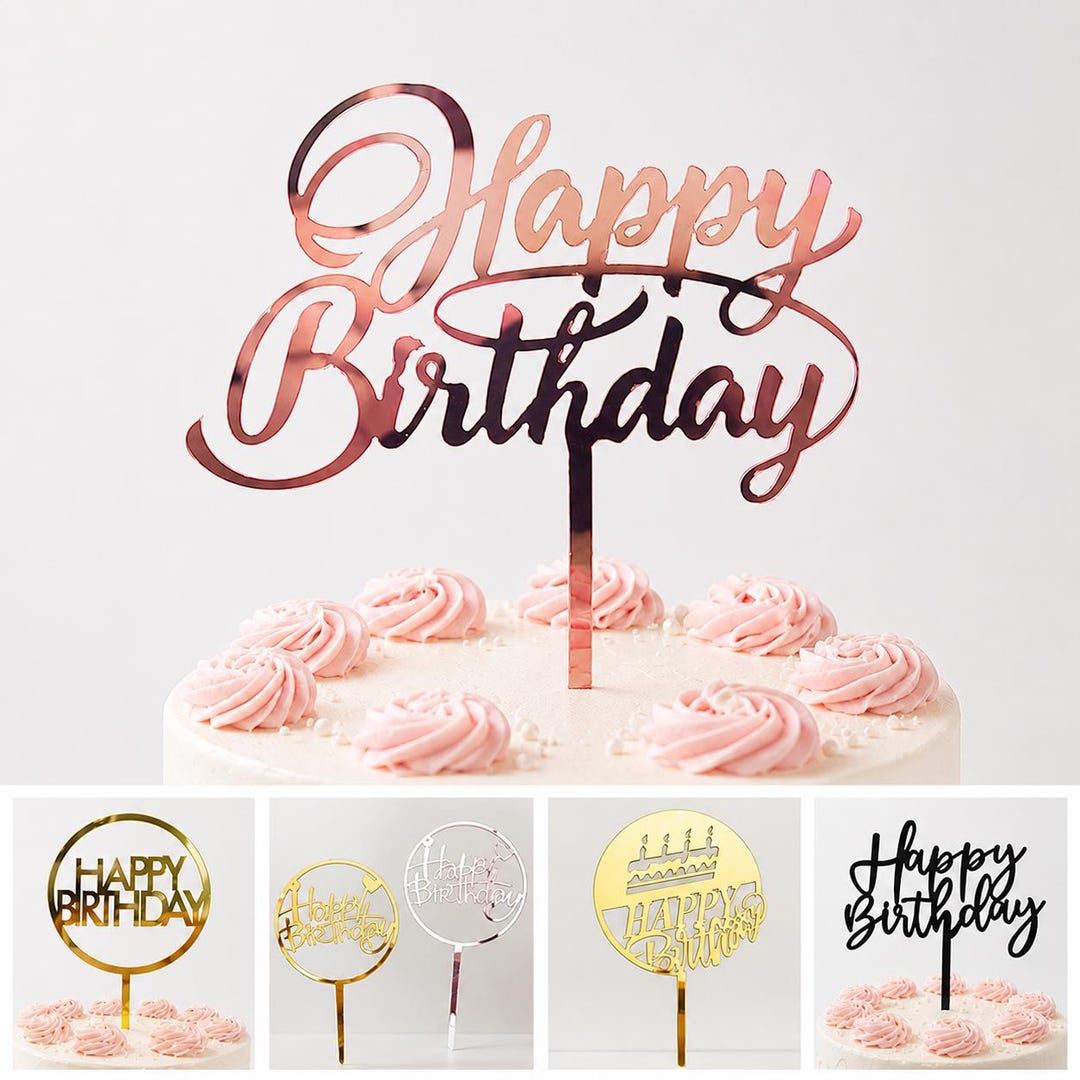 Rose Gold Acrylic Happy Birthday Cake Topper Elegant Baby Shower ...