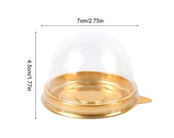 50 pezzi mini scatole per cupcake in plastica trasparente muffin cupola muffin contenore singolo scatola fornure per regali di compleanno di nozze (quadrato, oro